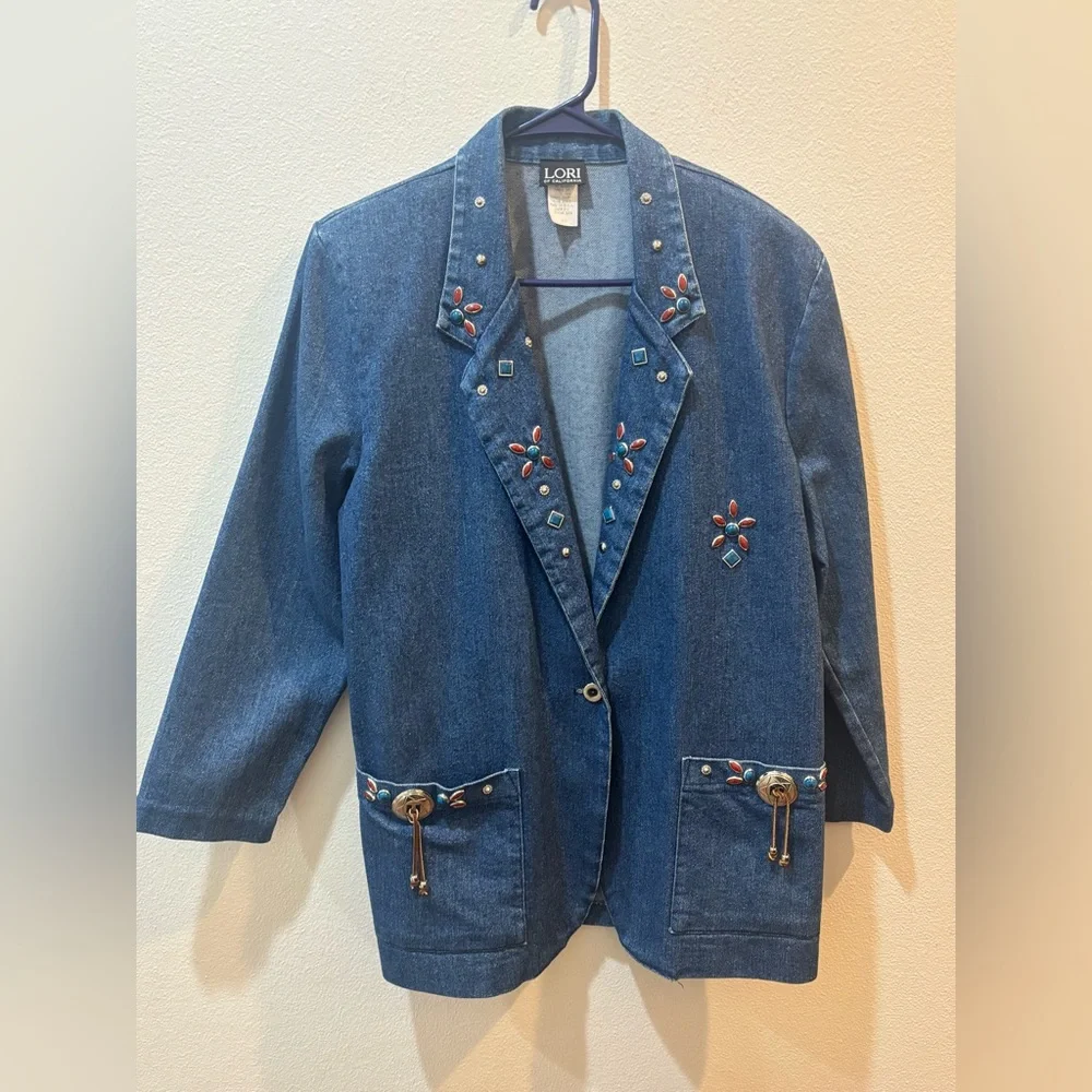 Vintage Lori of California Western Denim Blazer – Hand Painted embleshed - Picture 1 of 12